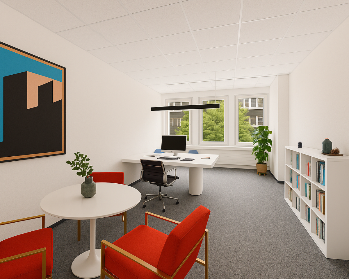 So könnte Ihr Arbeitsplatz wirken – Möblierung beispielhaft am Büro mit 27 m² inszeniert