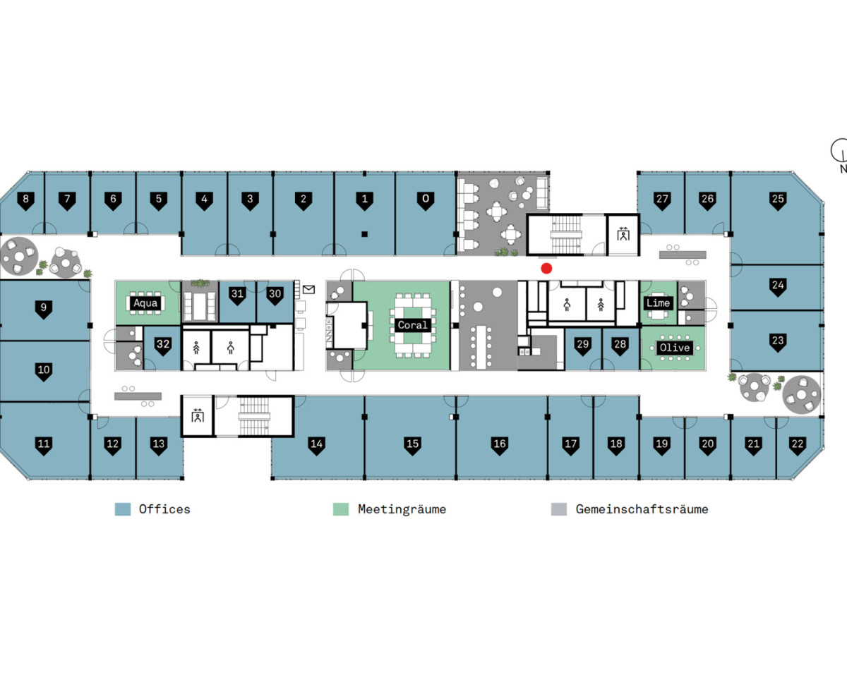 Übersichtslegende - 33 Offices / 4 Meetingräume / ästhetische Gemeinschaftsräume