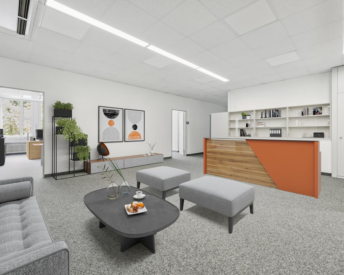 Empfangs- und Austellungsbereich - virtuell möbliert