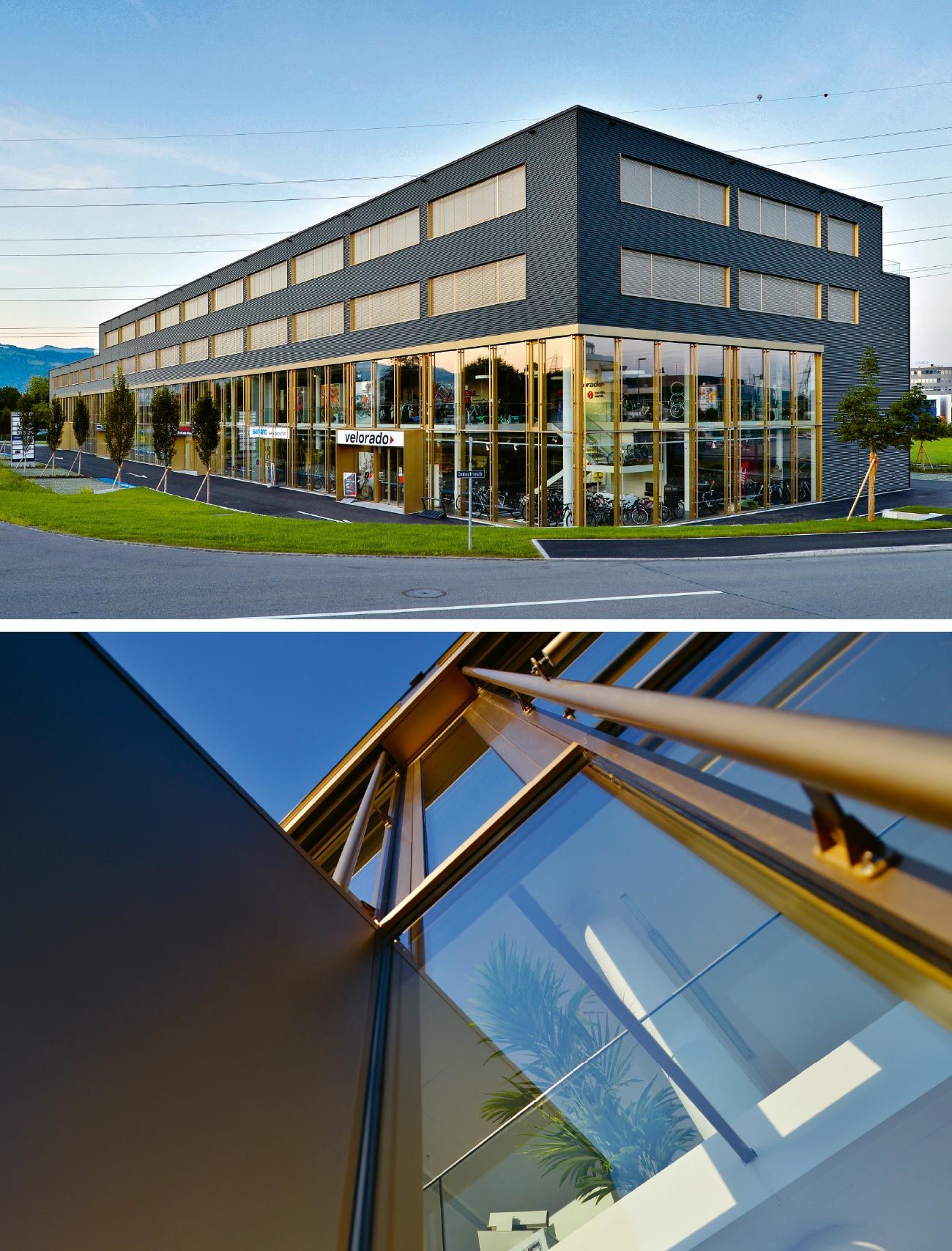 Le grand vitrage sur deux étages des façaces nord-est et nord-ouest de l’immeuble commercial Quadra, Steinhausen, attire les regards. La construction à poteaux et traverses en aluminium et baguettes de couverture thermolaquées présente une bonne protection thermique en hiver (valeur Ug 1,1). En été, les stores de façade et les fenêtres oscillo-battantes (rafraîchissement nocturne) protègent contre la chaleur. À l’étage, Alfred Müller AG a opté pour des fenêtres bois-métal de fabrication suisse.