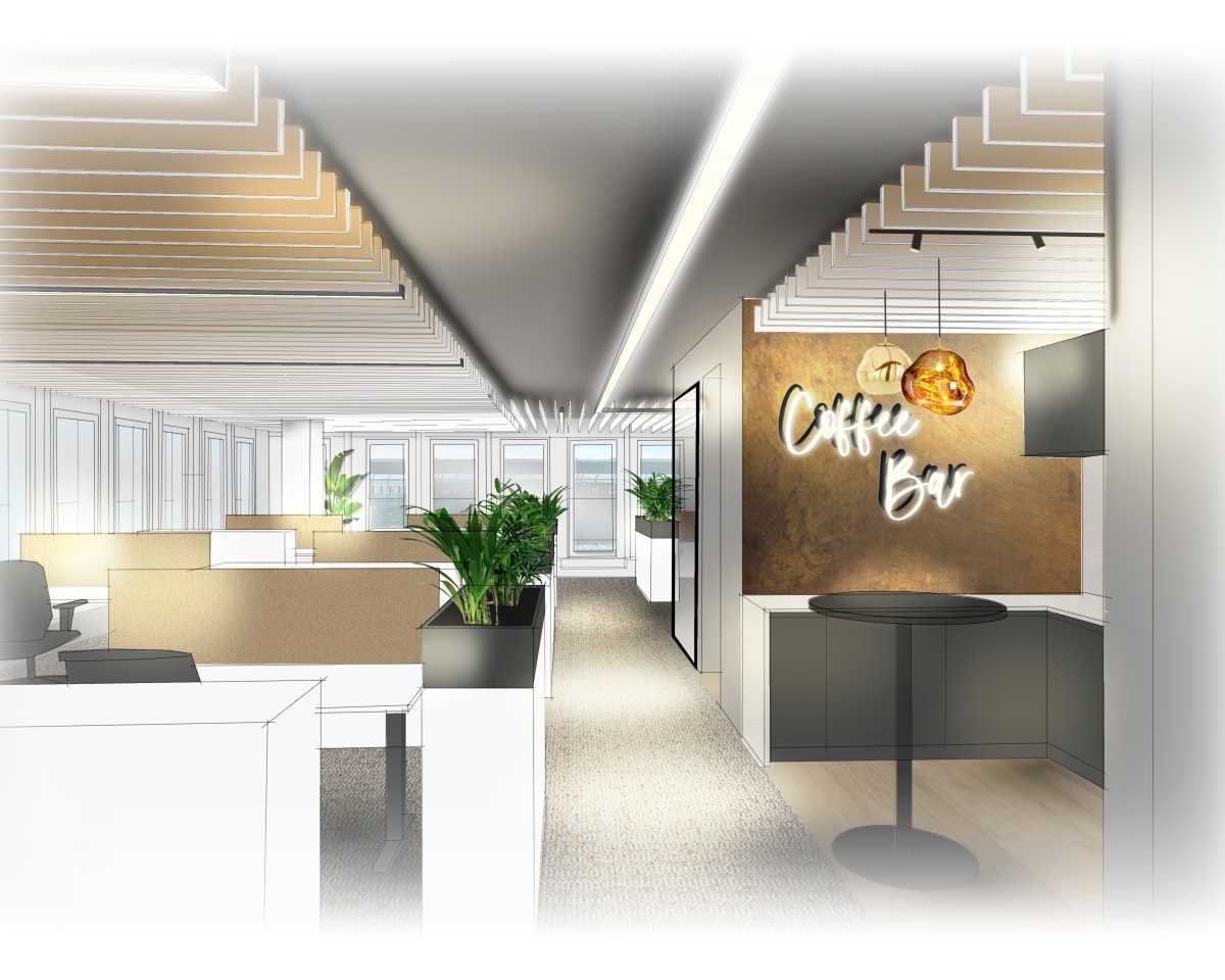 Visualisierungsvorschlag - Inspirierende Arbeitsplätze mit integrierter Coffee Bar
